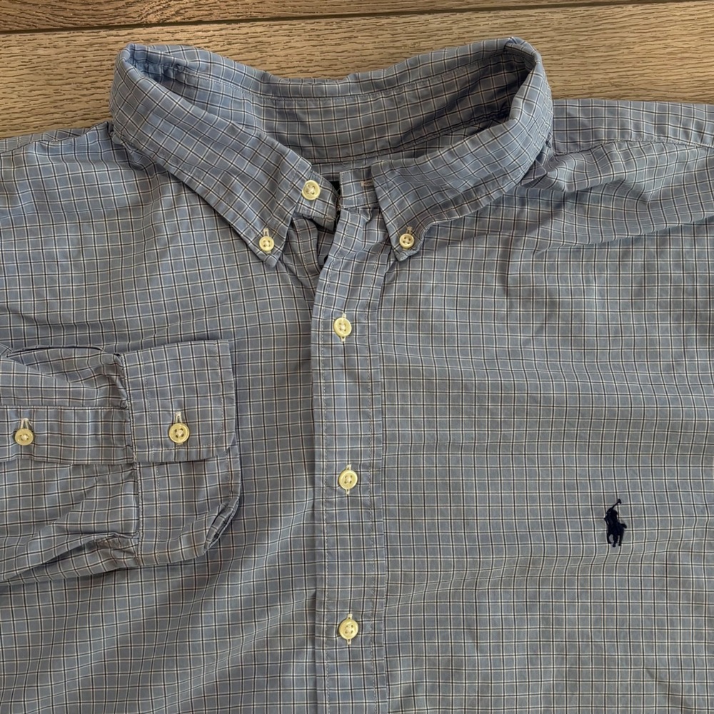 Ralph Lauren Button Down Shirt Mens 4XB Blue Plaid Classic Fit Preppy Casual